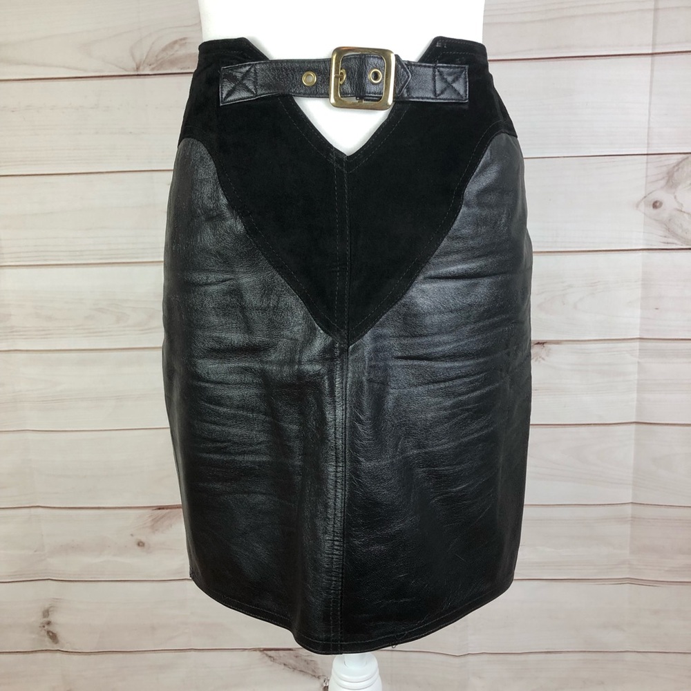 Cache Black Leather Belt Skirt